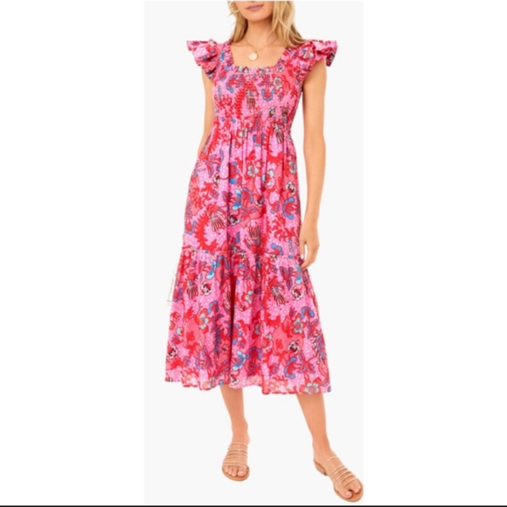Tuckernuck Pink and Red Floral Tiered Midi Skirt